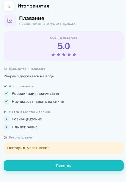Итоги занятий в мобильном приложении